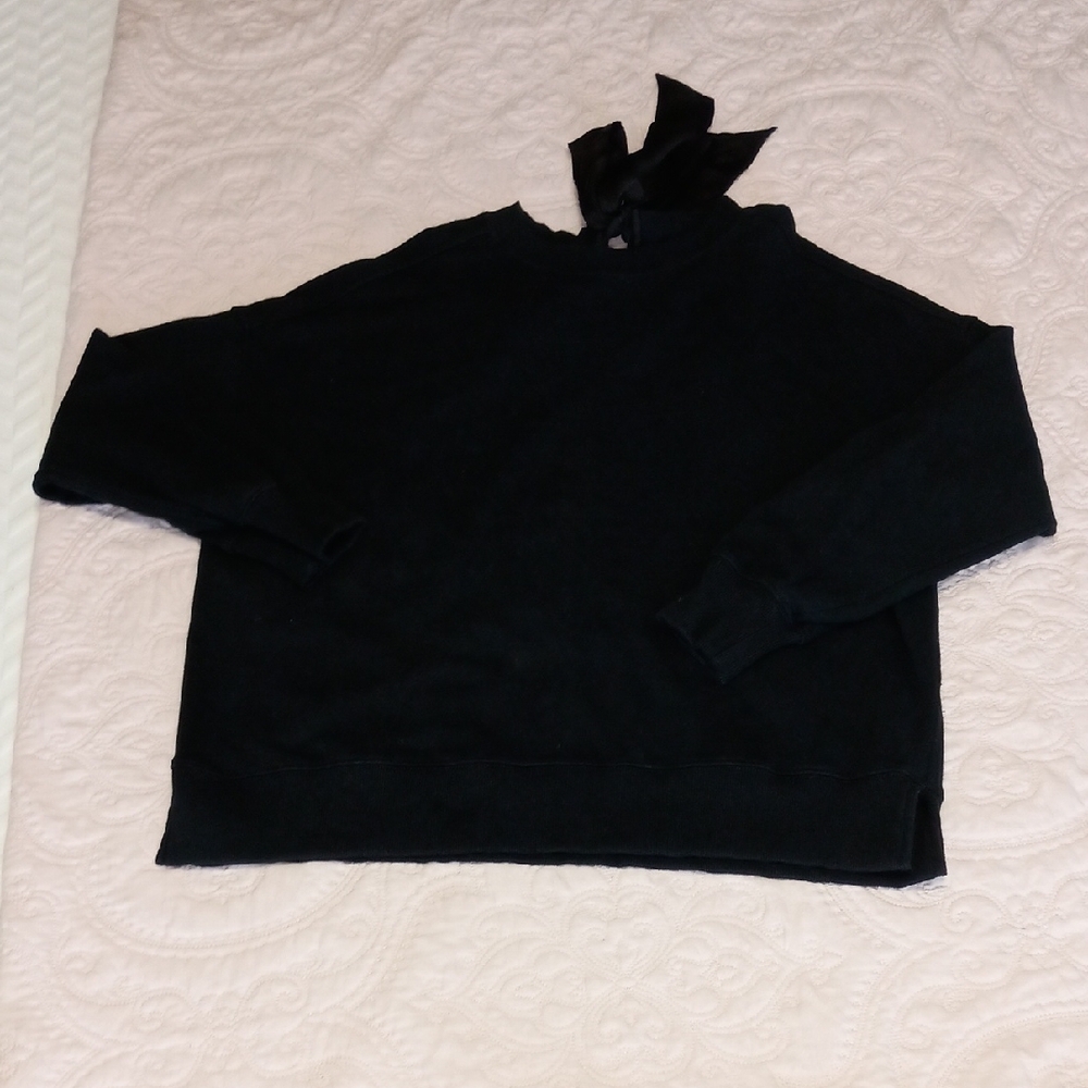 Aerie Women's Black Sweatshirt With Satin Back Bow